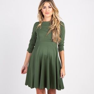 Olive Solid Scalloped Hem Dress maternity